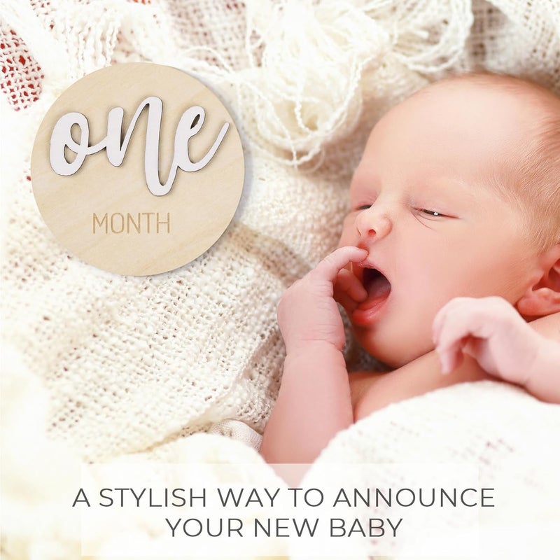 Giftacity Milestone Wooden Circles for Monthly Baby: Newborn Age Milestone Signs Cards for Hospital - Month Markers Discs for New Boys and Girls - Image 2